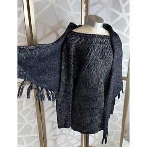 white house black market Sweater Tunic Shrug Set M L Knit Navy Metallic